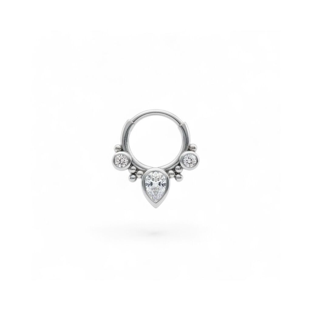 925 Ayar Gümüş Markiz Taşlı Çelik Halka Daith Piercing