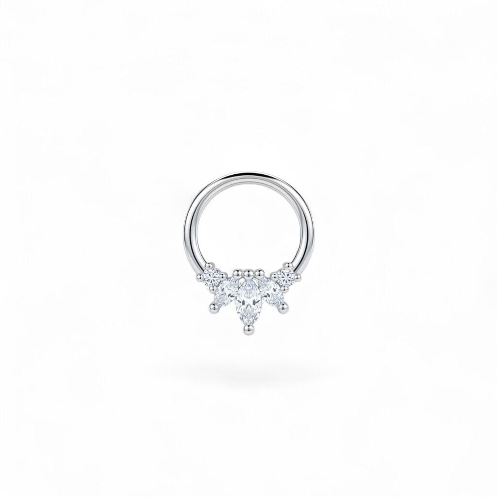 925 Ayar Gümüş Markiz Taşlı Çelik Halka Daith Piercing
