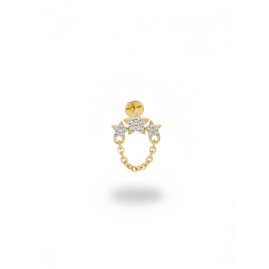 Yıldız Taşlı Zincirli Çelik Piercing