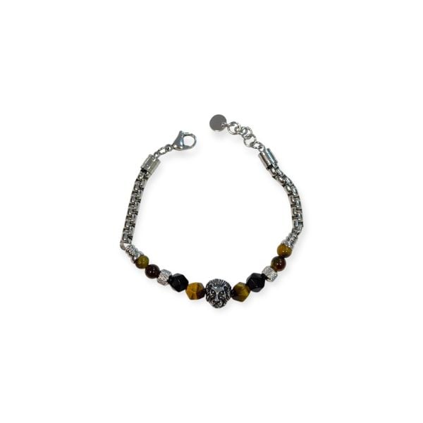 Aslanlı Kaplan Gözü Doğaltaş Çelik Erkek Bileklik