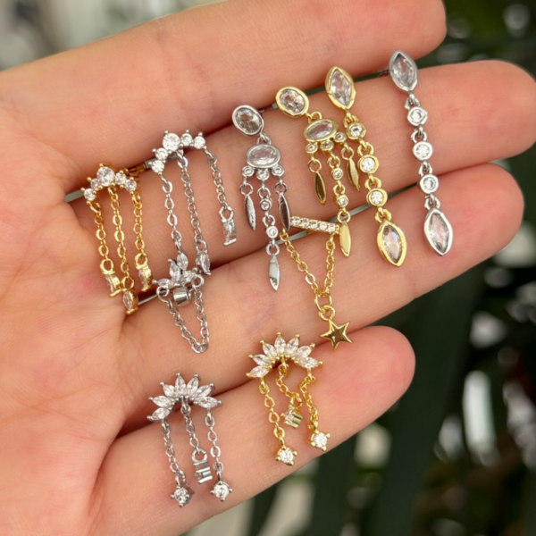 Markiz Taşlı Zincirli Çelik Piercing