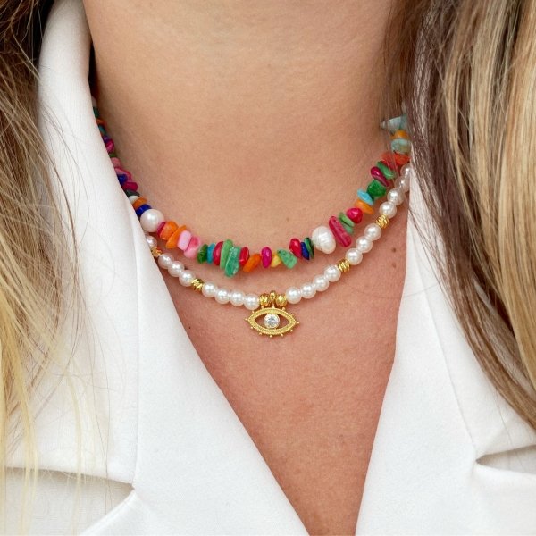 Renkli Doğaltaş Barok İnci Kolye