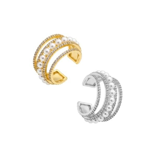 Maxi İncili Taşlı Earcuff Kıkırdak Küpe