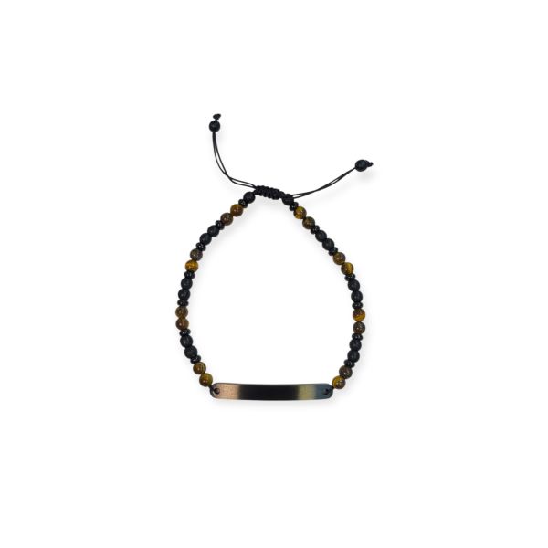 Kaplan Gözü Plaka Doğaltaş İpli Erkek Bileklik