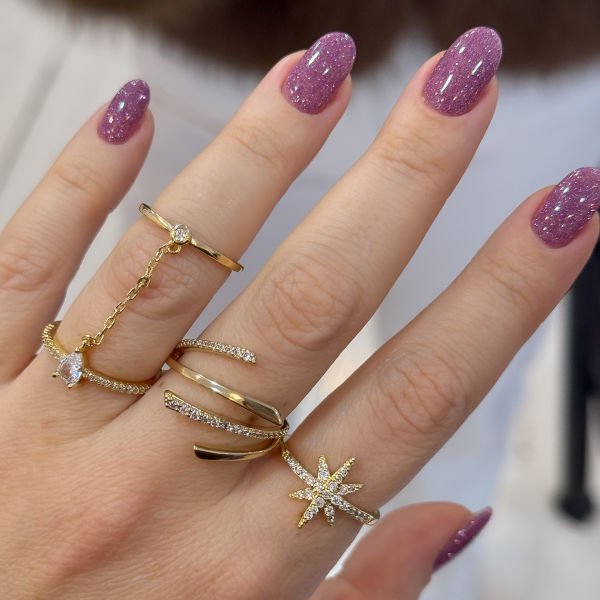 İkili Zincirli Taşlı Yüzük