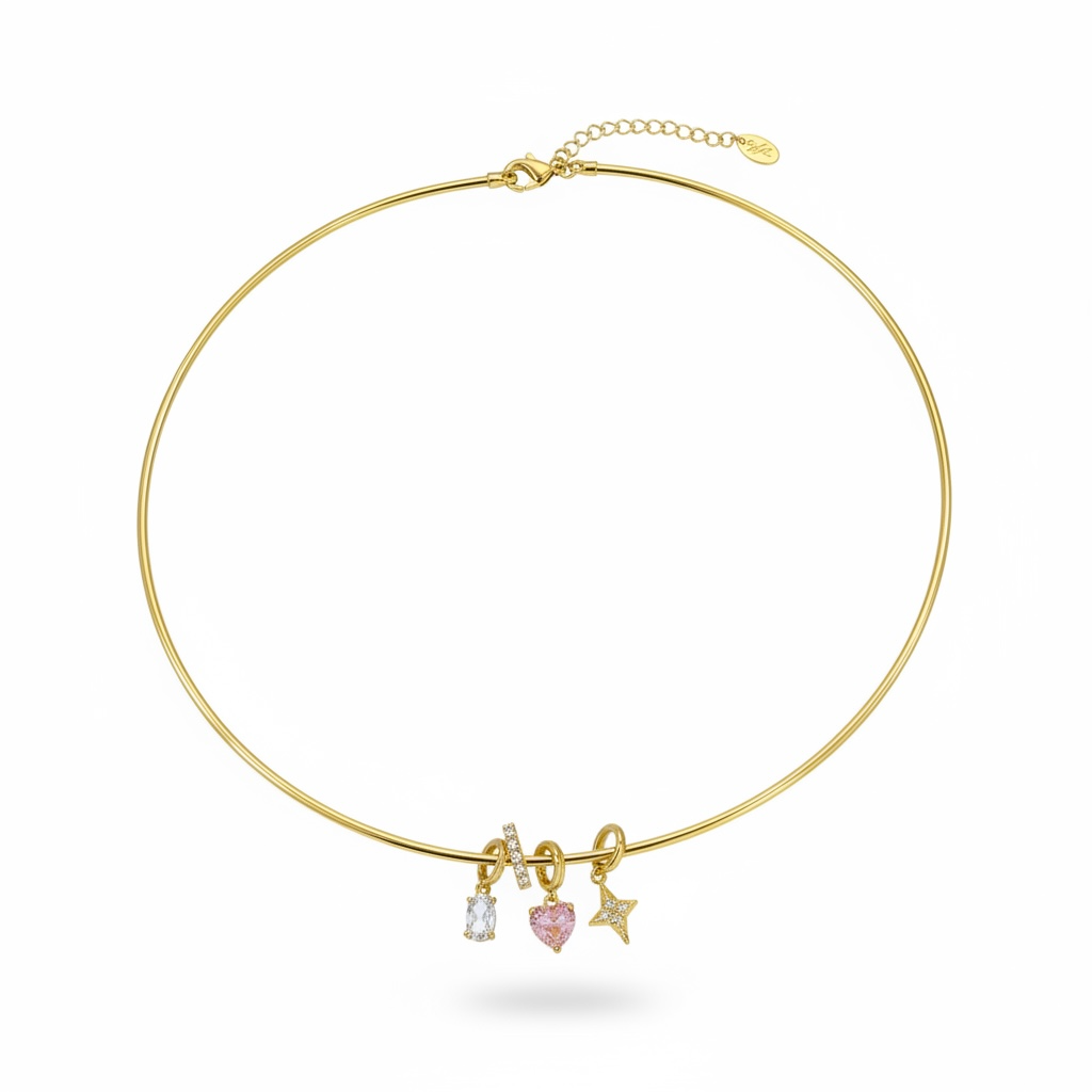 Pembe Kalp Charm Choker Tasma Kolye