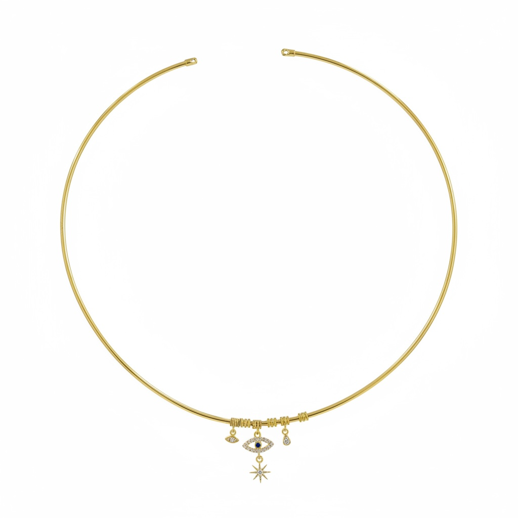 Göz Charm Choker Tasma Kolye