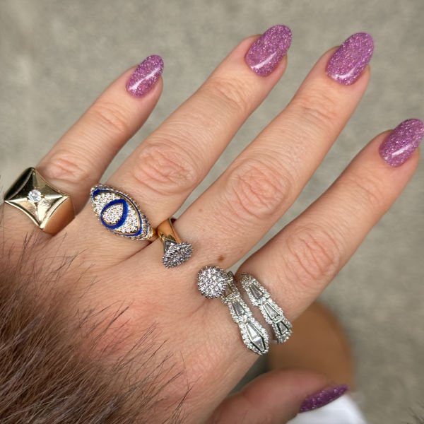 Lacivert Mineli Göz Taşlı Yüzük