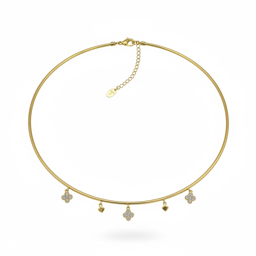 Yonca Taşlı Choker Tasma Kolye