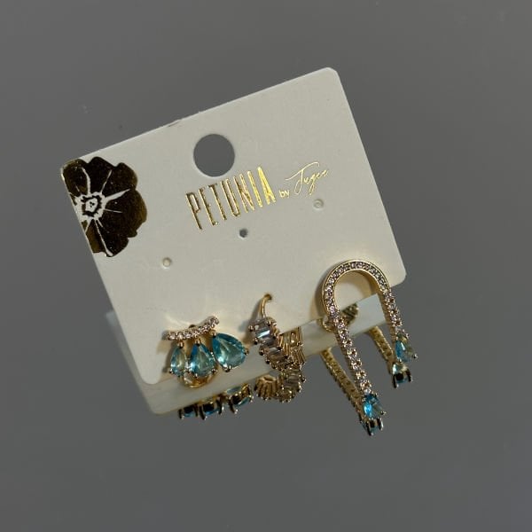 Turkuaz Taşlı  3’lü Küpe Set