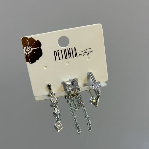 Dikdörtgen Taşlı 3’lü Küpe Set